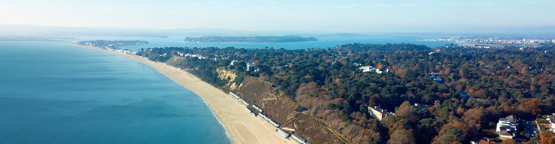 Aerial photo of Poole coastline heading down to Sandbanks