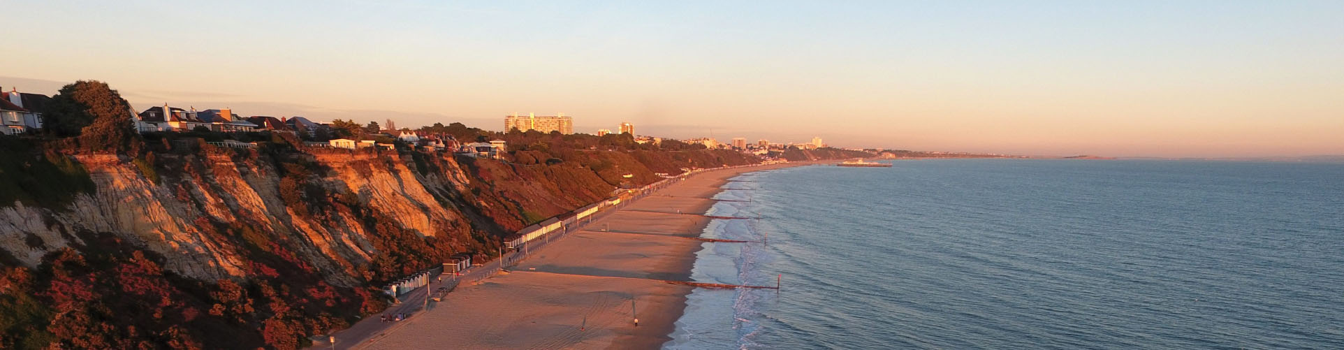 Aerial photo of Bournemouth coastline looking towards Bournemouth Pier