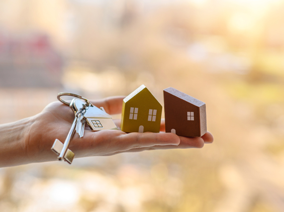 Image showing a hand holding a tiny houses and keys